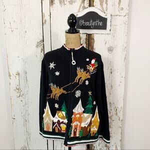 Arriviste St nick up on the rooftops zipup cardigan knit sweater XL